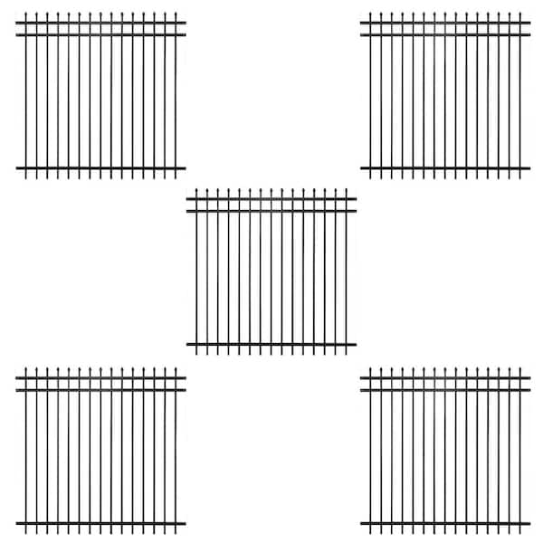 6 ft. x 6 ft. Heavy-Duty Steel Spaced Bar Pointed Pinnacle Flat Metal Fence Panel (Pack of 5)