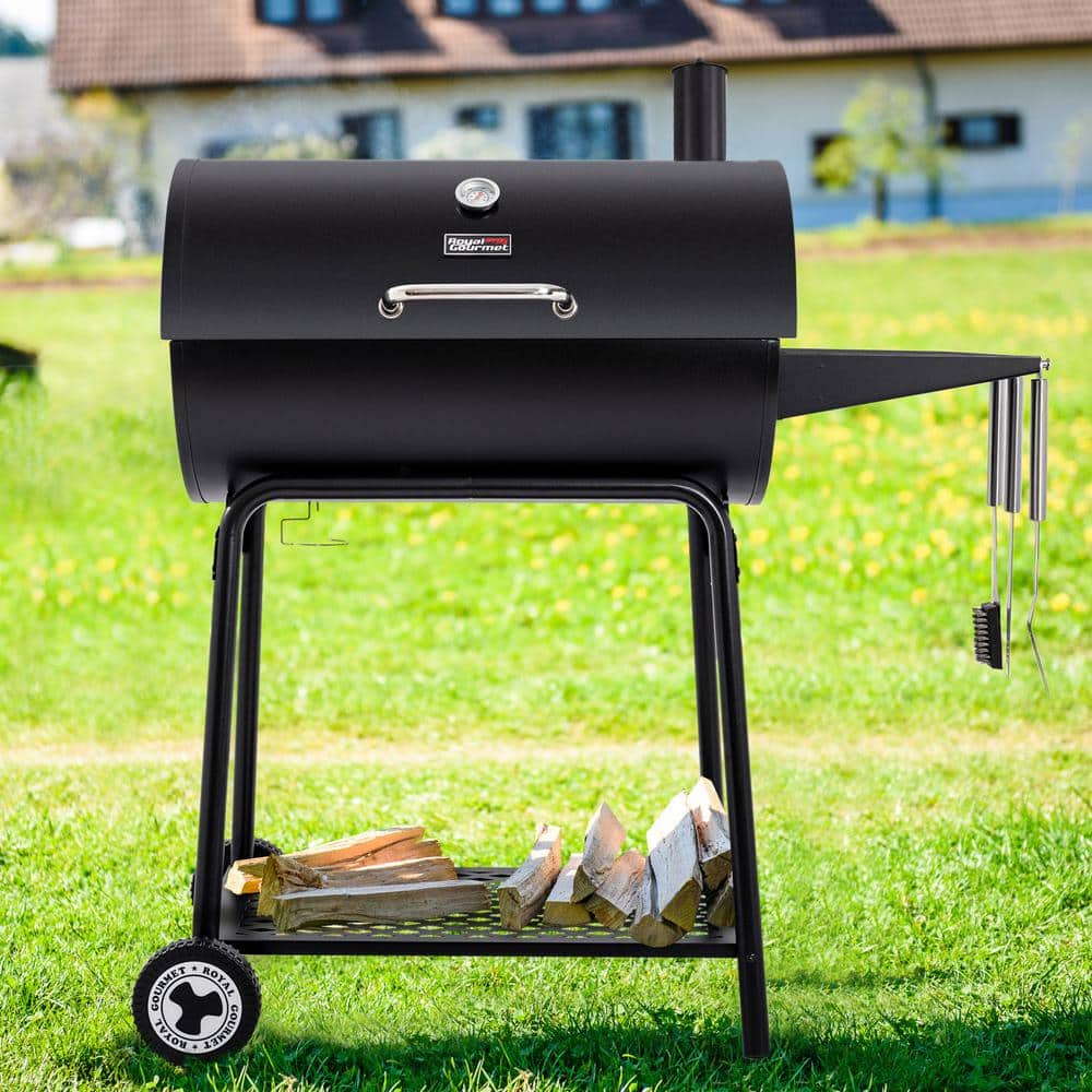 Royal Gourmet 30-Inch Black Barrel Charcoal Grill with Smoker