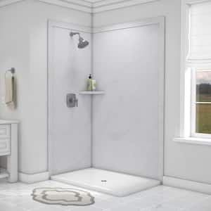 Elegance 36 in. x 48 in. x 80 in. 7-Piece Easy Up Adhesive Corner Shower Wall Surround in Sea Salt