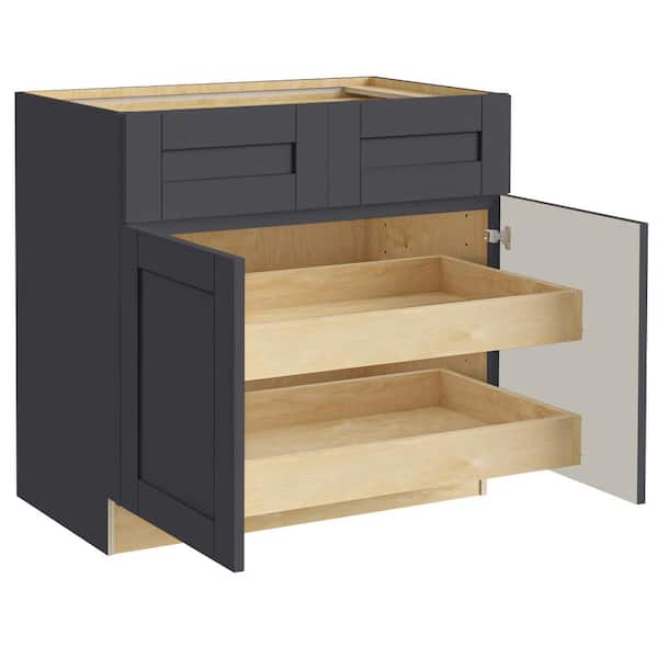 Home Decorators Collection Washington 36 in. W x 24 in. D x 34.5 in. H Assembled Plywood Base Kitchen Cabinet in Onyx with Soft Close Doors