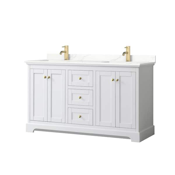 Wyndham Collection Avery 60 in. W x 22 in. D x 35 in. H Double Bath Vanity in White with Giotto Quartz Top