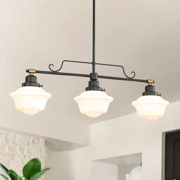 Y'INSP 3 Light Matte Black Modern Farmhouse Chandelier Pendant Lighting with Milk Glass Shade, Industrial Kitchen Island Light