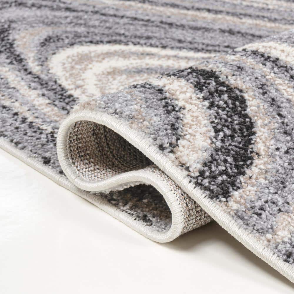 Eleni Charcoal and Cream Abstract Marble 3 x 5 Synthetic Area Rug