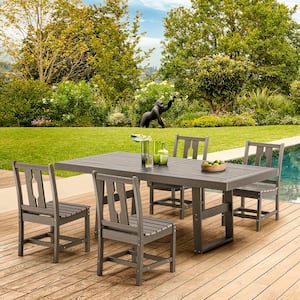 5-Piece Patio Dining Set, Patio Tables with 4 Chairs, HDPE Patio Furniture Sets for Backyard in Gray