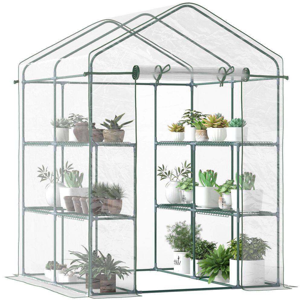 Clear 56.25 in. W x 56.25 in. D x 76.75 in. H Steel Outdoor Greenhouse, Portable Greenhouse for Plants with Shelves price history on PriceWatchPro