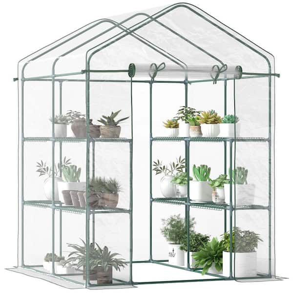 Clear 56.25 in. W x 56.25 in. D x 76.75 in. H Steel Outdoor Greenhouse, Portable Greenhouse for Plants with Shelves