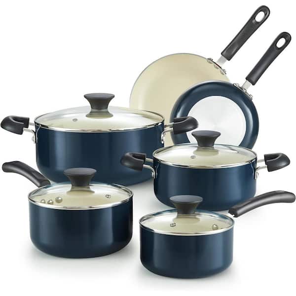 Cook N Home 10-Piece Ceramic Nonstick Aluminum Kitchen Cookware Set, Blue