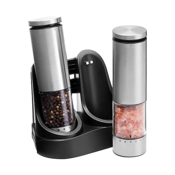 Rechargeable Electric Salt and Pepper Grinder Set with Oversized Button, Stainless Steel Automatic Spice Mill