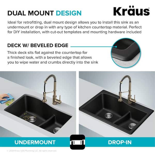 KRAUS Quarza Drop-in/Undermount Granite Composite 33 in. 1