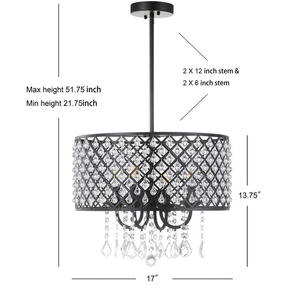 Gigi 17" Black Metal/Crystal LED Glam Drop Chandelier