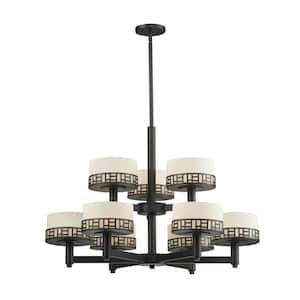Elea 9-Light Bronze Indoor Shaded Chandelier Light with Matte Opal Glass Shade With No Bulb Included