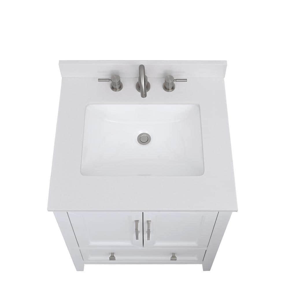 25'' Everest White Quartz Vanity Top with Rectangular Sink