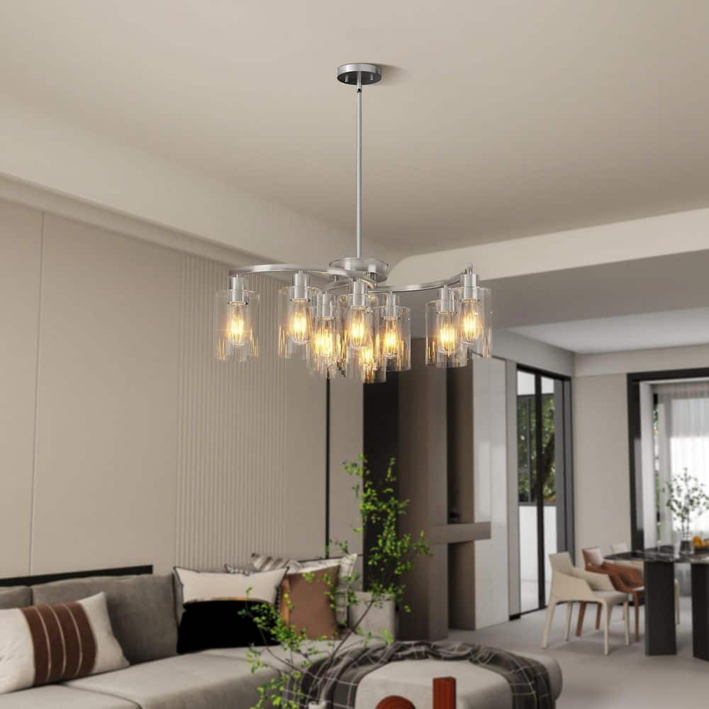 30 in. 9-Light Modern Brushed Nickel Chandelier Pendant Light with Clear Glass Shades for Dining Rooms price history on PriceWatchPro