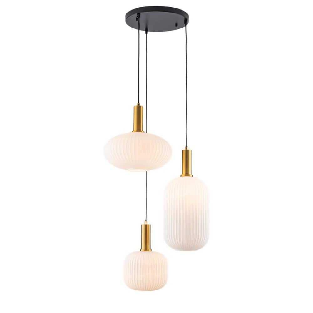Theodora 12 in. 3-Light Modern Black Cluster Pendant Light with Ribbed Milk Glass Shades for Kitchen Island Dining Room price history on PriceWatchPro