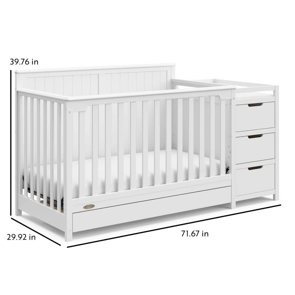 White 5-in-1 Convertible Crib and Changer with Drawer
