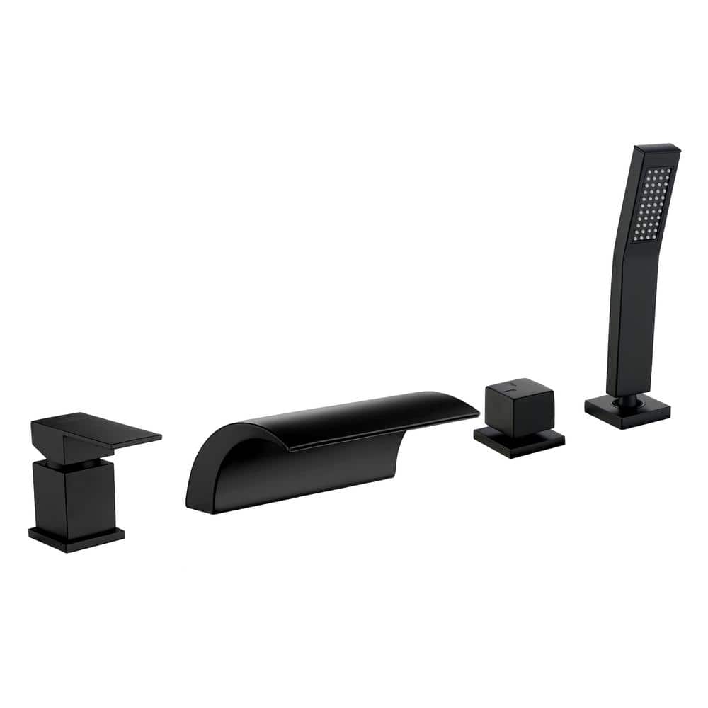 2-Handle Tub Mount Roman Tub Faucet with Water Supply Lines and Hand Shower