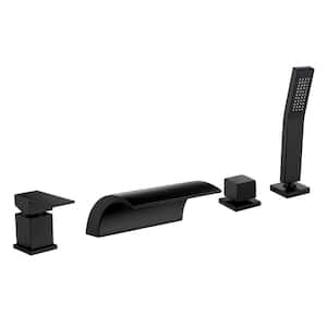 2-Handle Tub Mount Roman Tub Faucet with Water Supply Lines and Hand Shower in Matte Black
