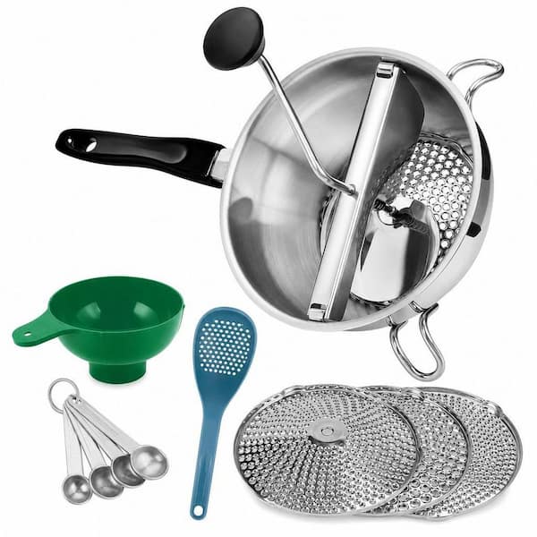 Stainless Steel Food Mill with 3 Milling Discs, Ergonomic Design Rotary Hand Crank Food Mills Dishwasher Safe