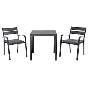 Patiorama 3-Piece Aluminum Outdoor Bistro Set with Dark Grey Frame and Grey Cushions