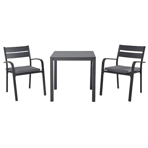 Freestyle Patiorama 3-Piece Aluminum Outdoor Bistro Set with Dark Grey Frame and Grey Cushions
