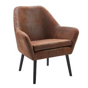 Divano Armchair in Brown with Aged Fabric and Solid Wood Legs