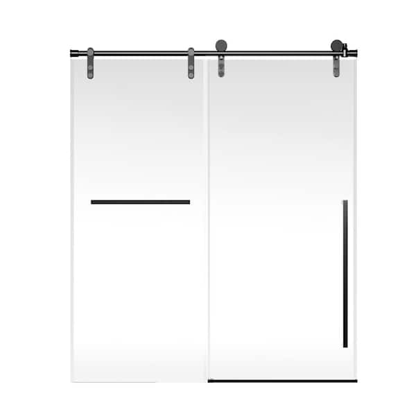 60 in. W x 75 in. H Sliding Frameless Shower Door in Matte Black with 5/16" (8mm) SGCC Clear Tempered Glass