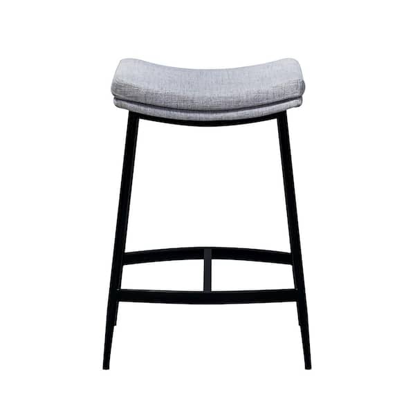 Arlo 27 in. Gray/Matte Black Modern Backless Kitchen Counter Bar Stool Metal Frame with Saddle Seat