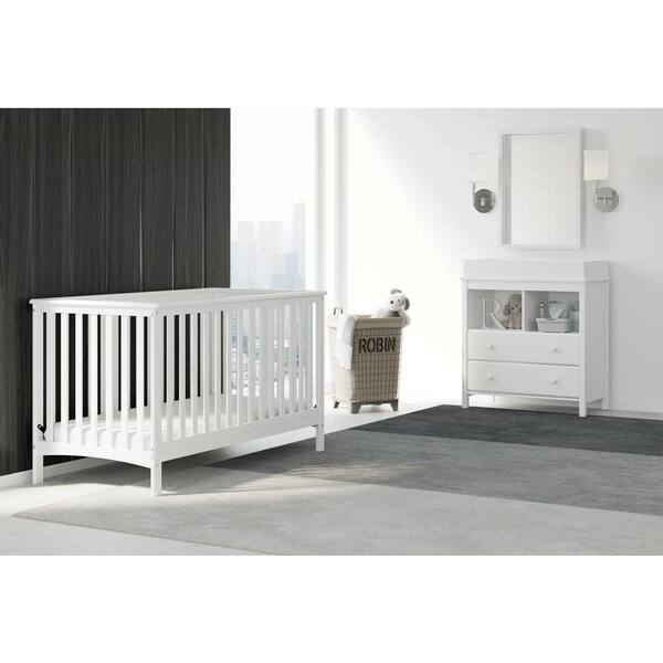 Changing Table and Dresser in Pure White with 2 Drawers and 3 Cubbies Nursery 