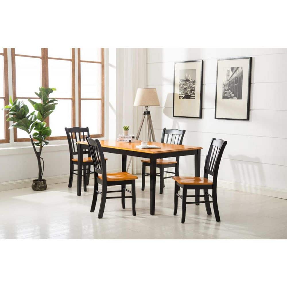 Set of 2 Black and Oak High Slat Back Dining Chairs