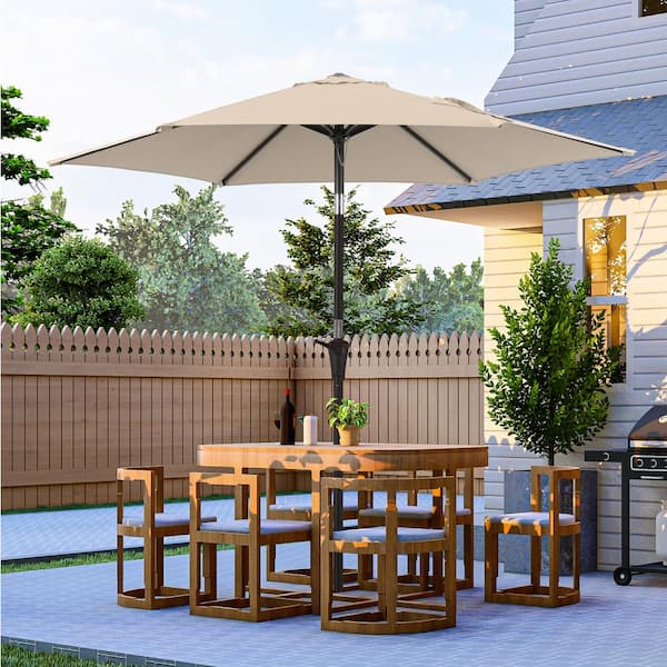 JOYESERY 7.5 ft. Outdoor Umbrellas Patio Market Table Outside Umbrellas Nonfading Canopy and Sturdy Ribs, Beige