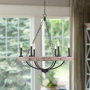 Woodview Farmhouse Rustic 6-Light Weathered Wood Chandelier Shabby Chic Pendant Light
