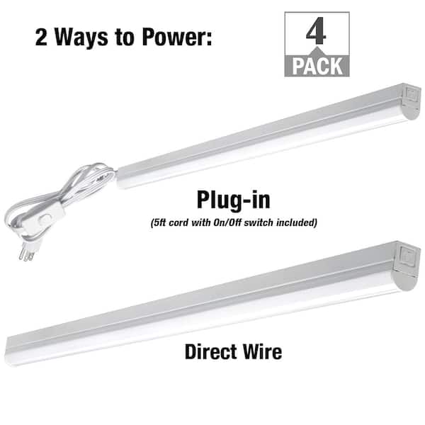 Commercial Electric 4 ft LED Garage Workshop Ceiling Strip Light Plug-In or Hardwire 1800 Lumens Power & Linking Cord 4000K (4-Pack)