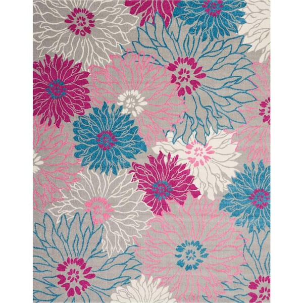 Nourison Passion Grey 8 ft. x 10 ft. Floral Contemporary Area Rug