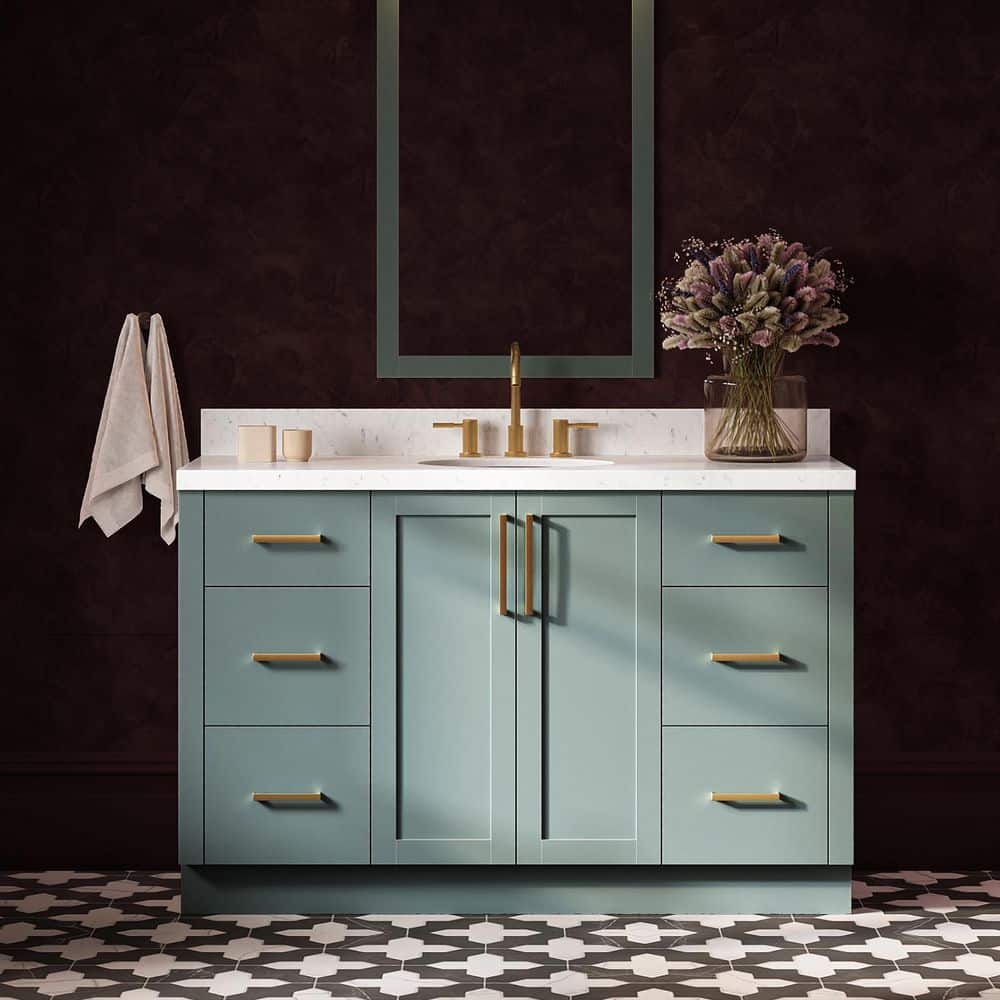 Loren 54 in. Single Sink Freestanding in Vintage Green Bath Vanity with Carrara White Quartz Top price history on PriceWatchPro