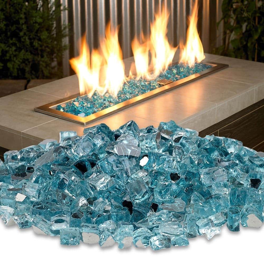 Sky Blue Reflective Fire Pit Glass, 10 lbs