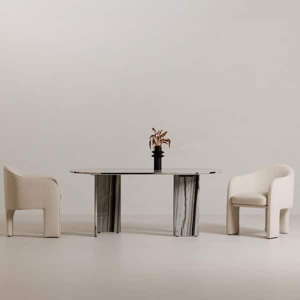 Amaryllis Contemporary Multicolor Panda Marble 72 in. 4-Legs Oval Dining Table, (Seats-6)