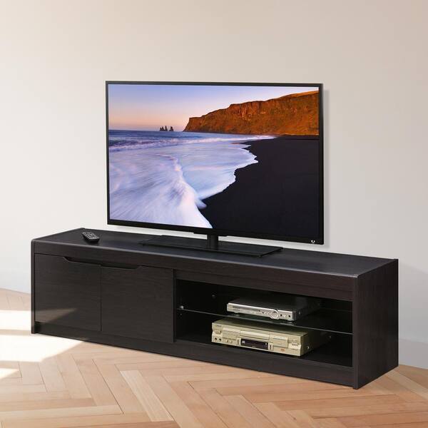 Furinno Indo Wenge 2-Doors and Glass Shelf Entertainment Center