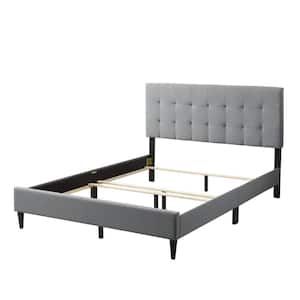 Sue 56 in. W Gray Stone Full Upholstered and Wood Frame Platform Bed Box Spring Required