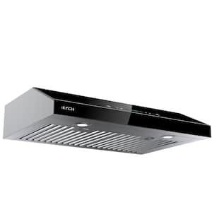 30 in. 900 CFM Ducted Under Cabinet Range Hood in Stainless Steel and Black Glass with Lights