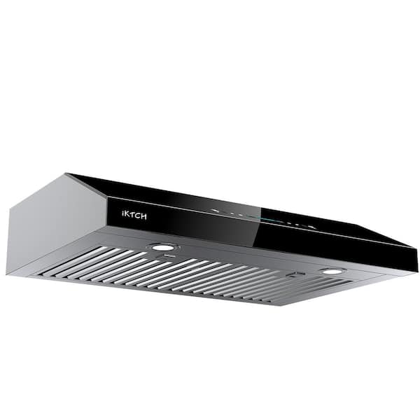 Unbranded 30 in. 900 CFM Ducted Under Cabinet Range Hood in Stainless Steel and Black Glass with Lights