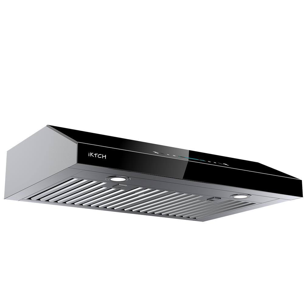 42 in. 900 CFM Ducted Under Cabinet Range Hood in Stainless Steel and Black Glass with Lights