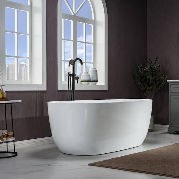 Aubrac 67 in. Acrylic Flatbottom Double Ended Bathtub with Oil Rubbed Bronze Overflow and Drain Included in White