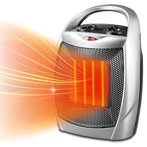 1,500-Watt Compact Indoor Small Ceramic Electric Heater with Adjustable Thermostat and Carry Handle, Sliver