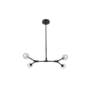 Timeless Home 29 in. 4-Light Black And Clear Pendant Light