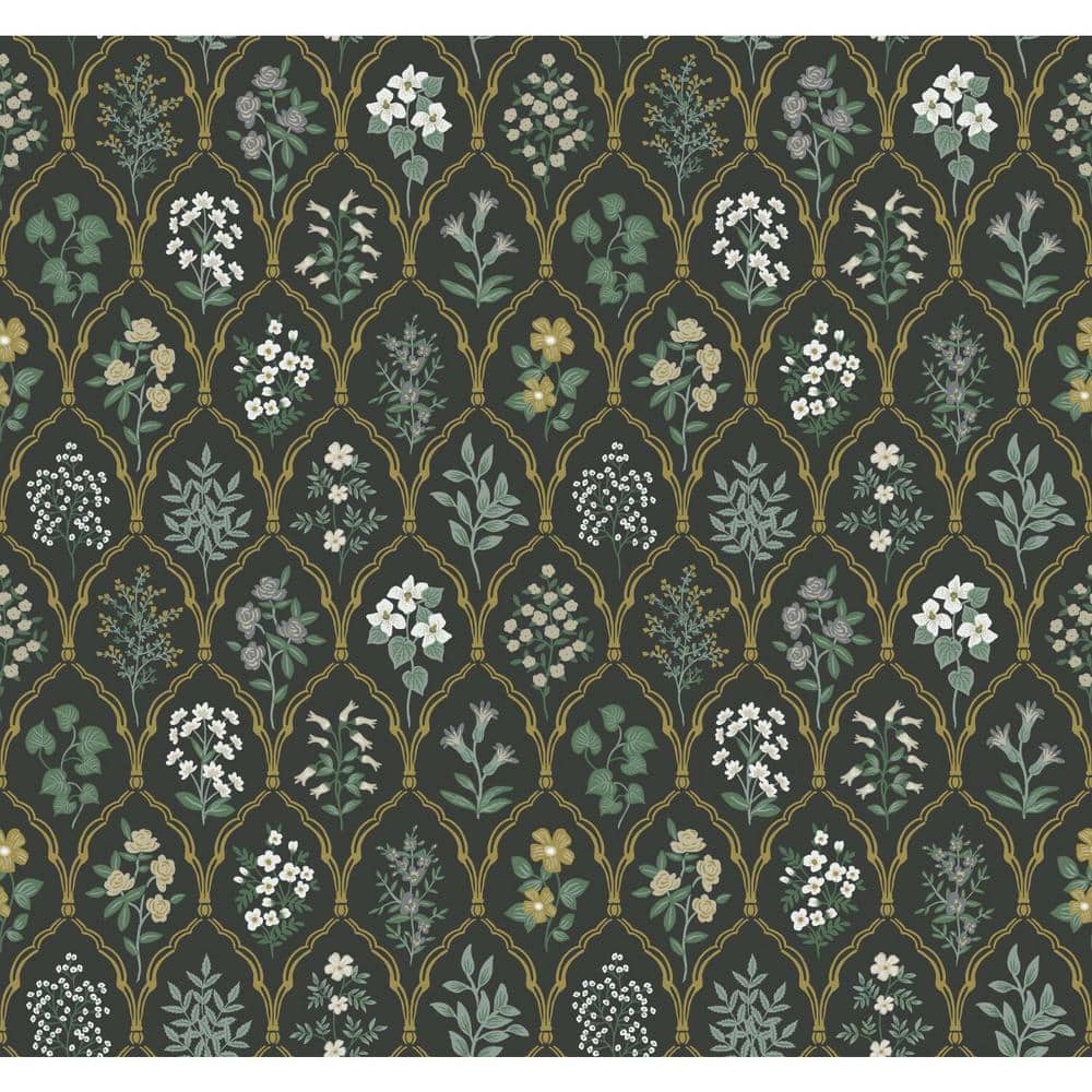 Hawthorne Vintage Floral Grid 27' x 27" Black/Cream Wallpaper