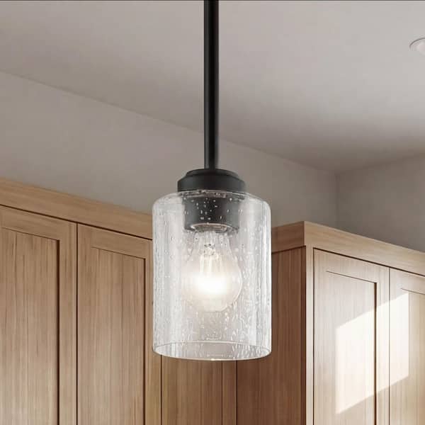 Winslow 1-Light Black Mini Pendant Light with Clear Seeded Glass