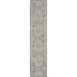 Nyle Ivory Charcoal 2 ft. x 8 ft. Vintage Persian Kitchen Runner Area Rug
