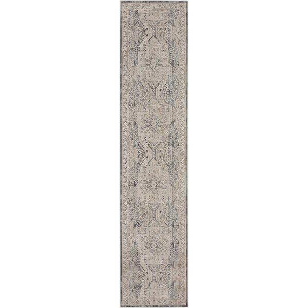 Nourison Nyle Ivory Charcoal 2 ft. x 8 ft. Vintage Persian Kitchen Runner Area Rug