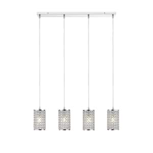 Monaco 30 in. 4-Light Chrome and Crystal Shade Ceiling Pendant Light