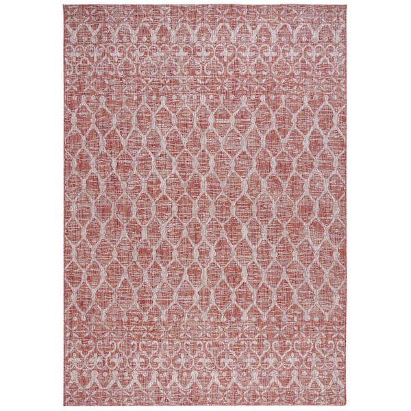 SAFAVIEH Courtyard Rust/Gray 8 ft. x 11 ft. Distressed Border Trellis Indoor/Outdoor Area Rug
